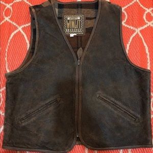 Winlit 1969 M Distressed Leather Wool Vest Biker